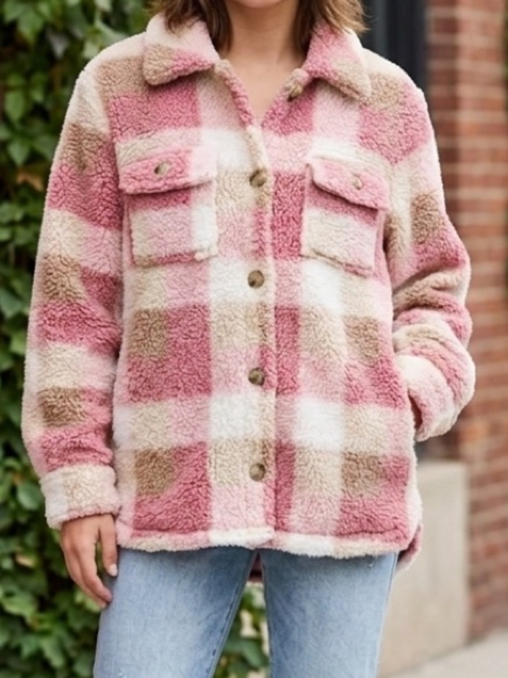 Wonder Nation Girls Plush Plaid Sherpa Jacket Size Extra Large 14-16
